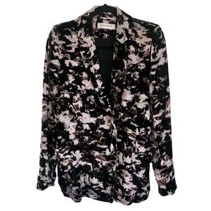 Olcay Gulsen Women's Size Small Floral Velvet Blazer Silk Lining Black & Purple